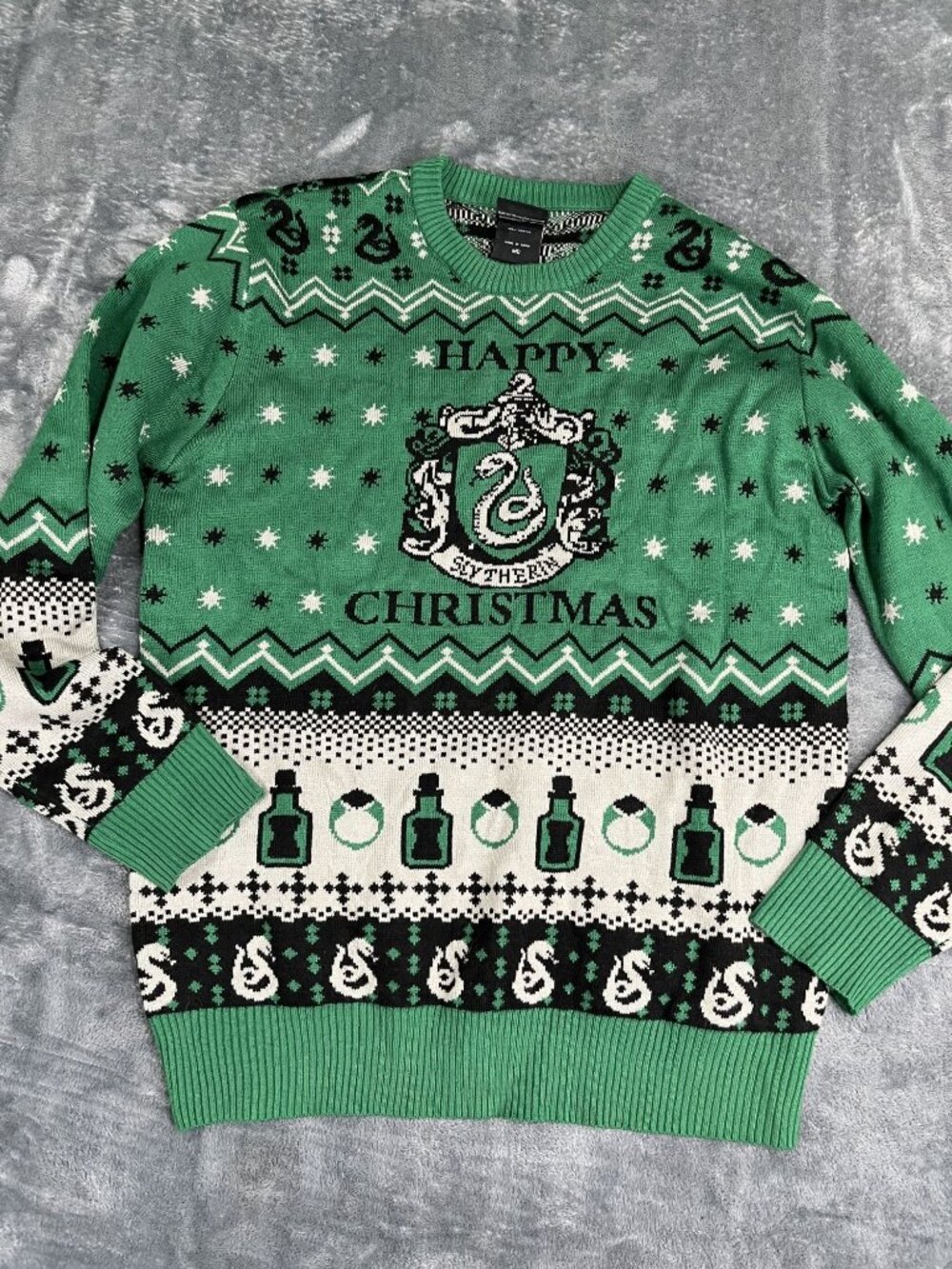 Harry Potter Slytherin Happy Christmas Green Holiday Sweater Medium